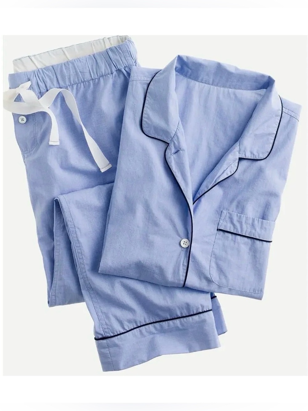 J. Crew End-on-End Cotton Short Sleeve Pajama Pant Set Blue Size Medium Classic